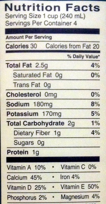 Almond Milk Unsweetened - Voedingswaarden - en