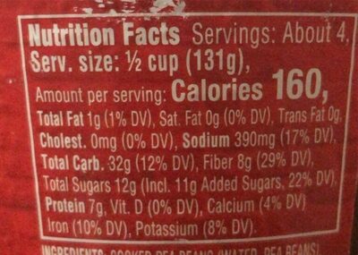Brick oven baked original bean - Nutrition facts