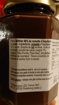 Pâte à tartiner 40% de noisette d'Aquitaine et cacao - Ingredienser - fr