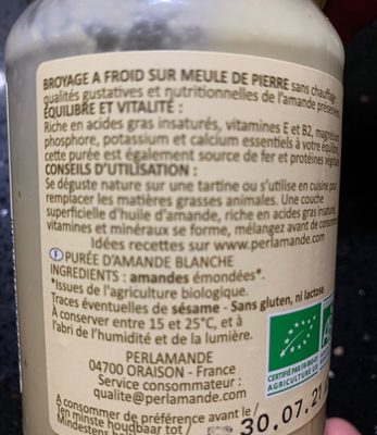 Amande blanche en puree crue - Ingredients - fr