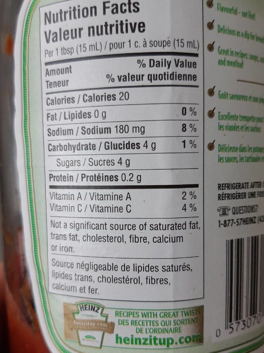Sauce Chili - Tableau nutritionnel