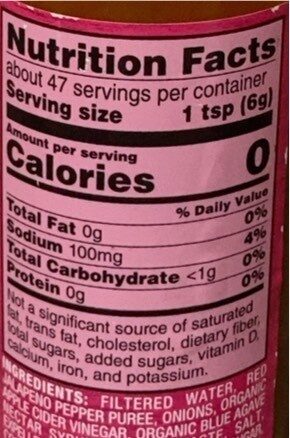 Agave red chile hot sauce with red jalapeno & chipotle chile - Nutrition facts
