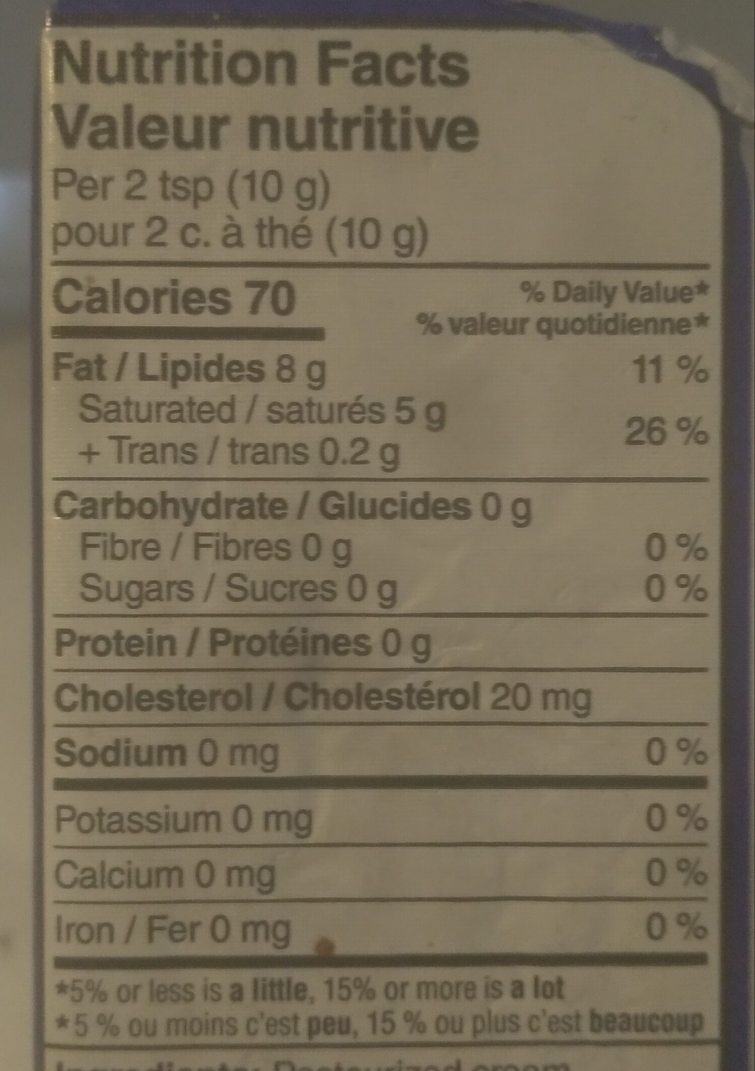 Unsalted Butter - Nutrition facts