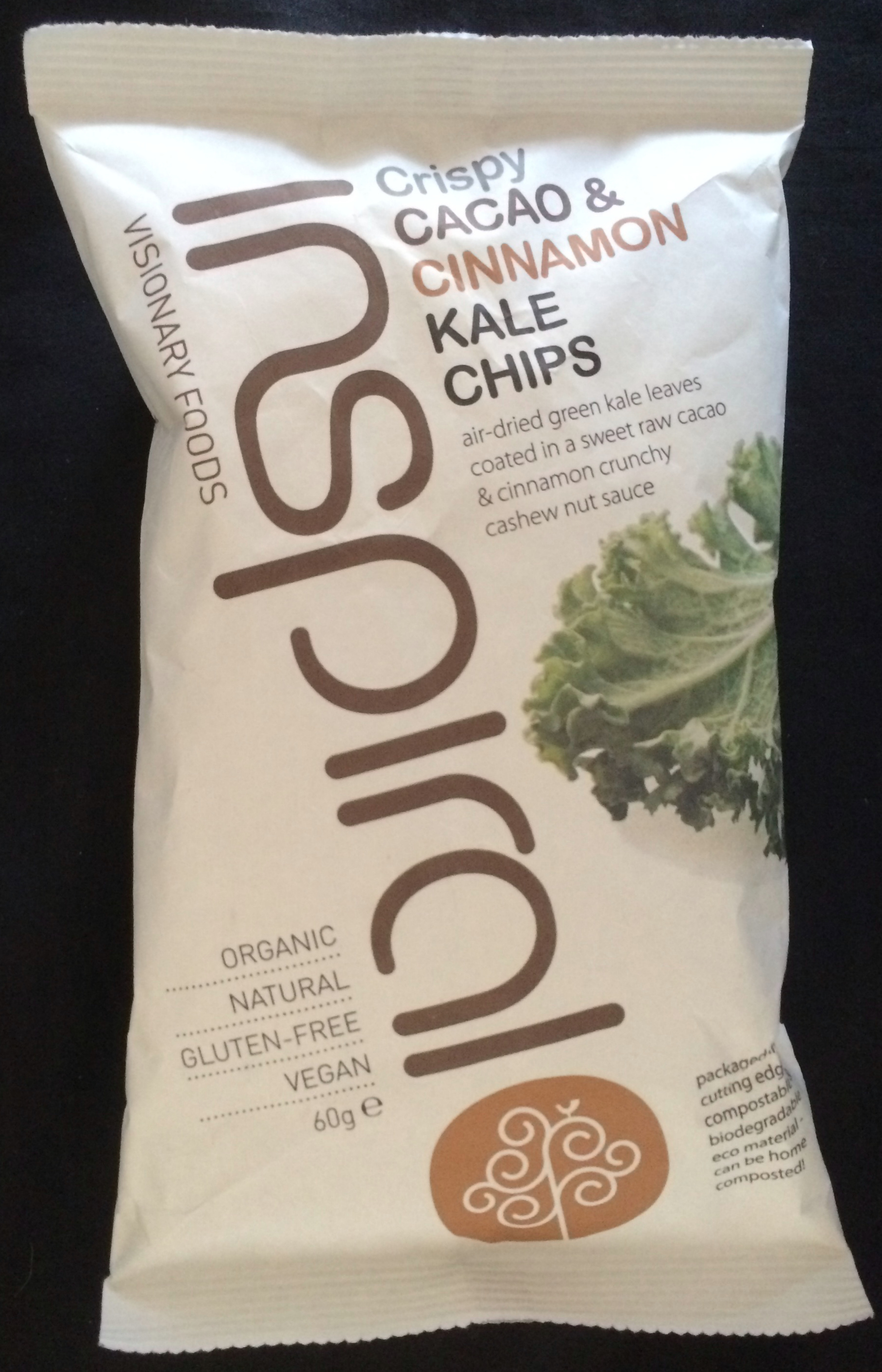 Crispy cacao & cinnamon kale chips - Product - fr