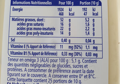 St Hubert omega 3 doux tartine et cuisine - Tableau nutritionnel