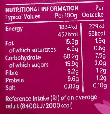 Fruit & Seed Oatcakes - Nutrition facts