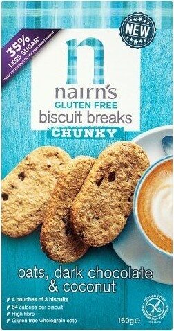 Nairn's Gluten Free Biscuit Breaks Chunky Oats, Dark Chocolate & Coconut - Product