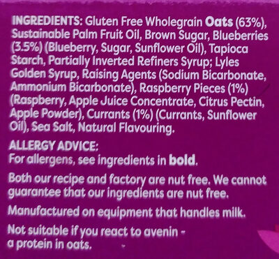 Blueberry & Raspberry Chunky Oat Biscuit Breaks - Ingredients