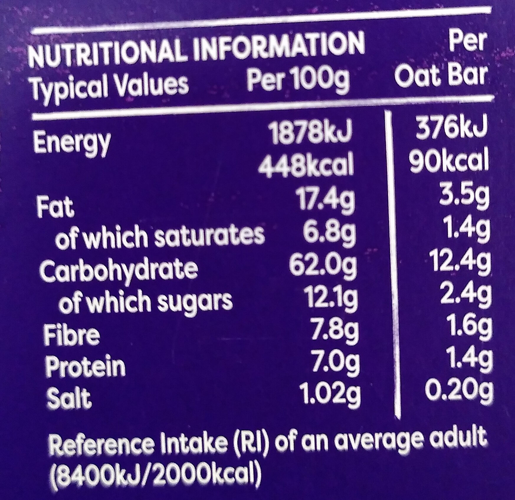 Raisin, Apple & Cinnamon Crunchy Oat Bars - Nutrition facts
