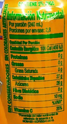 Arizona Mucho Mango - Nutrition facts - es
