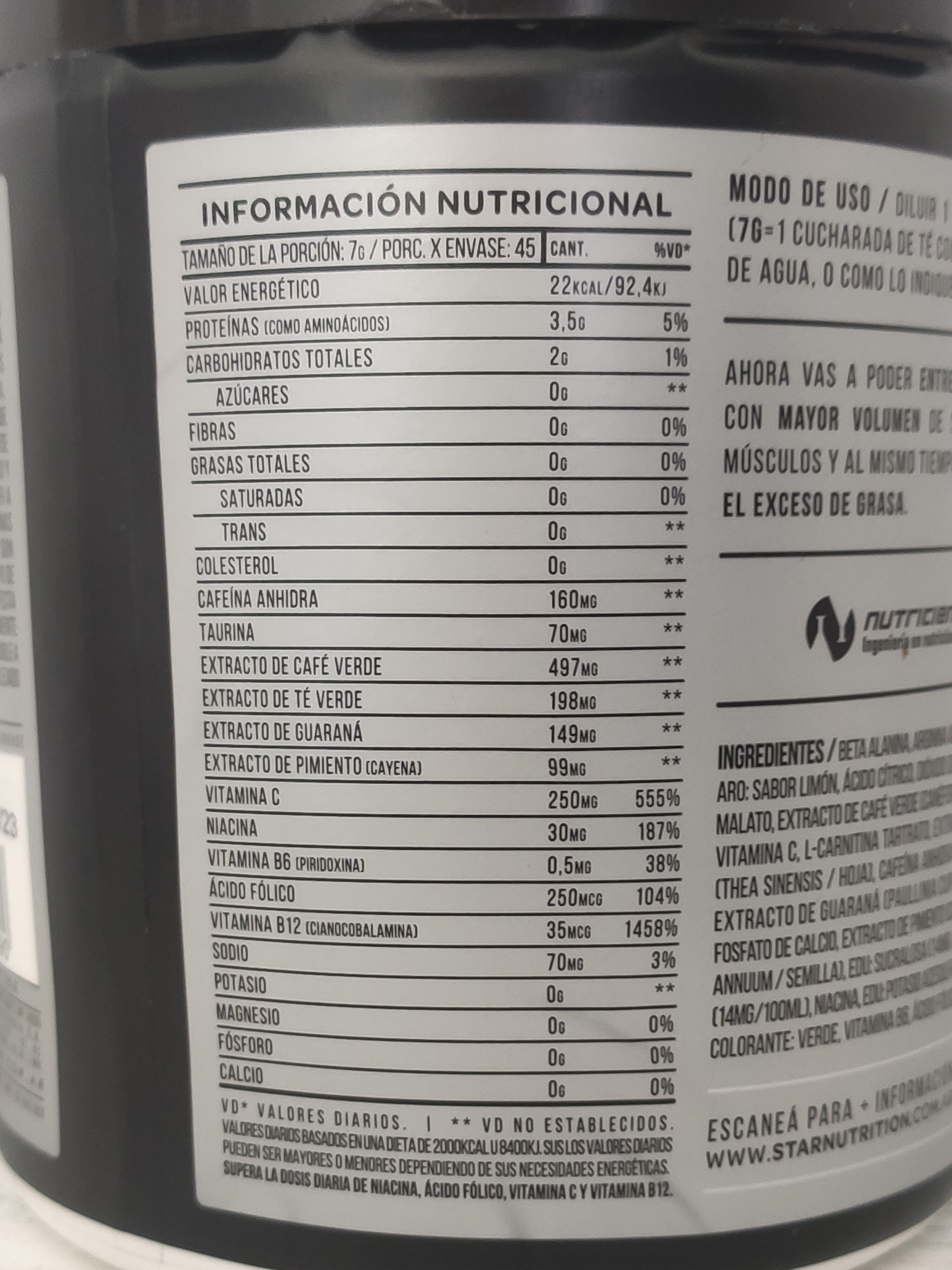 3D Ripped - Nutrition facts