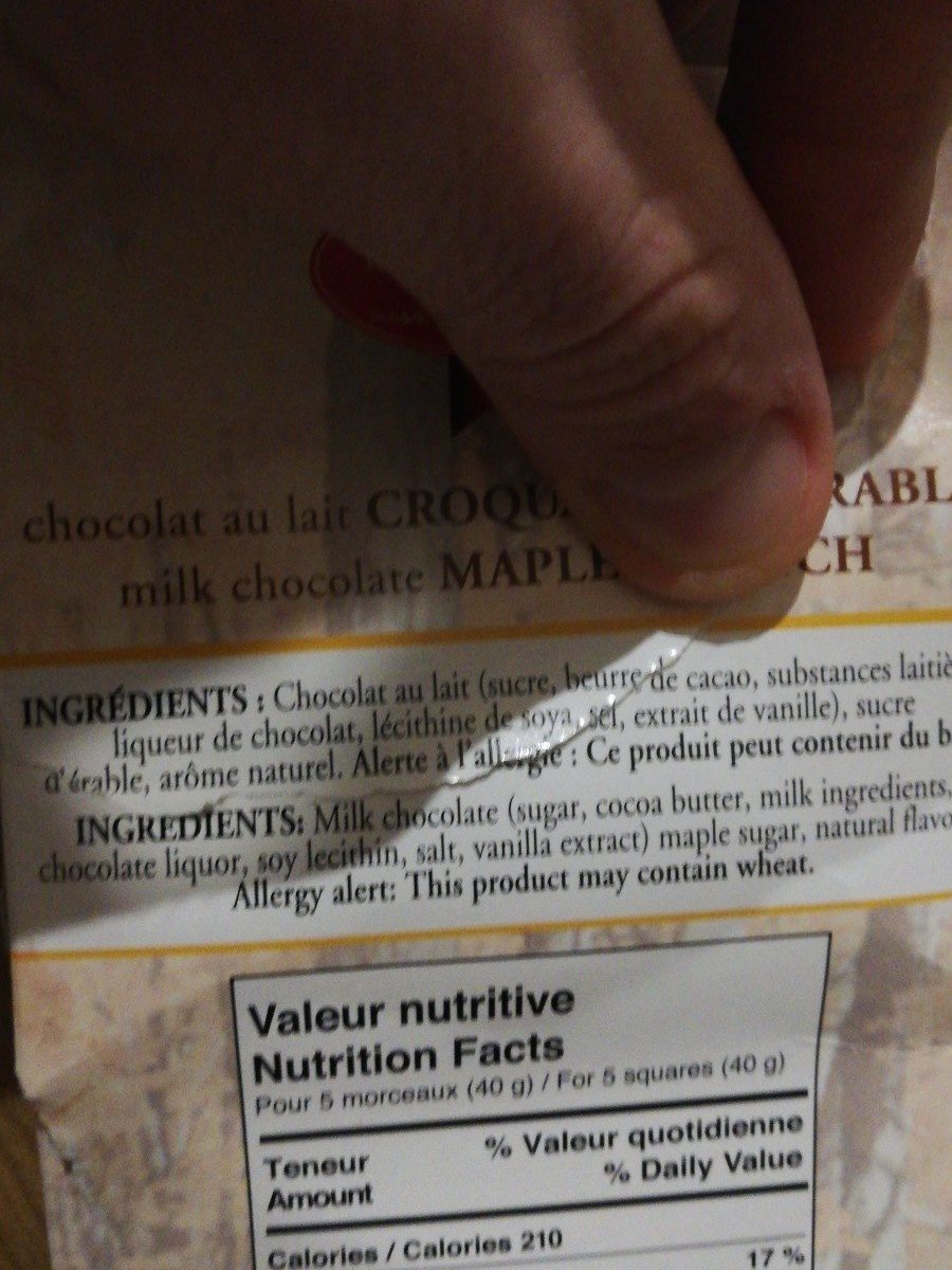 Milk Chocolate Maple Crunch - Ingredients