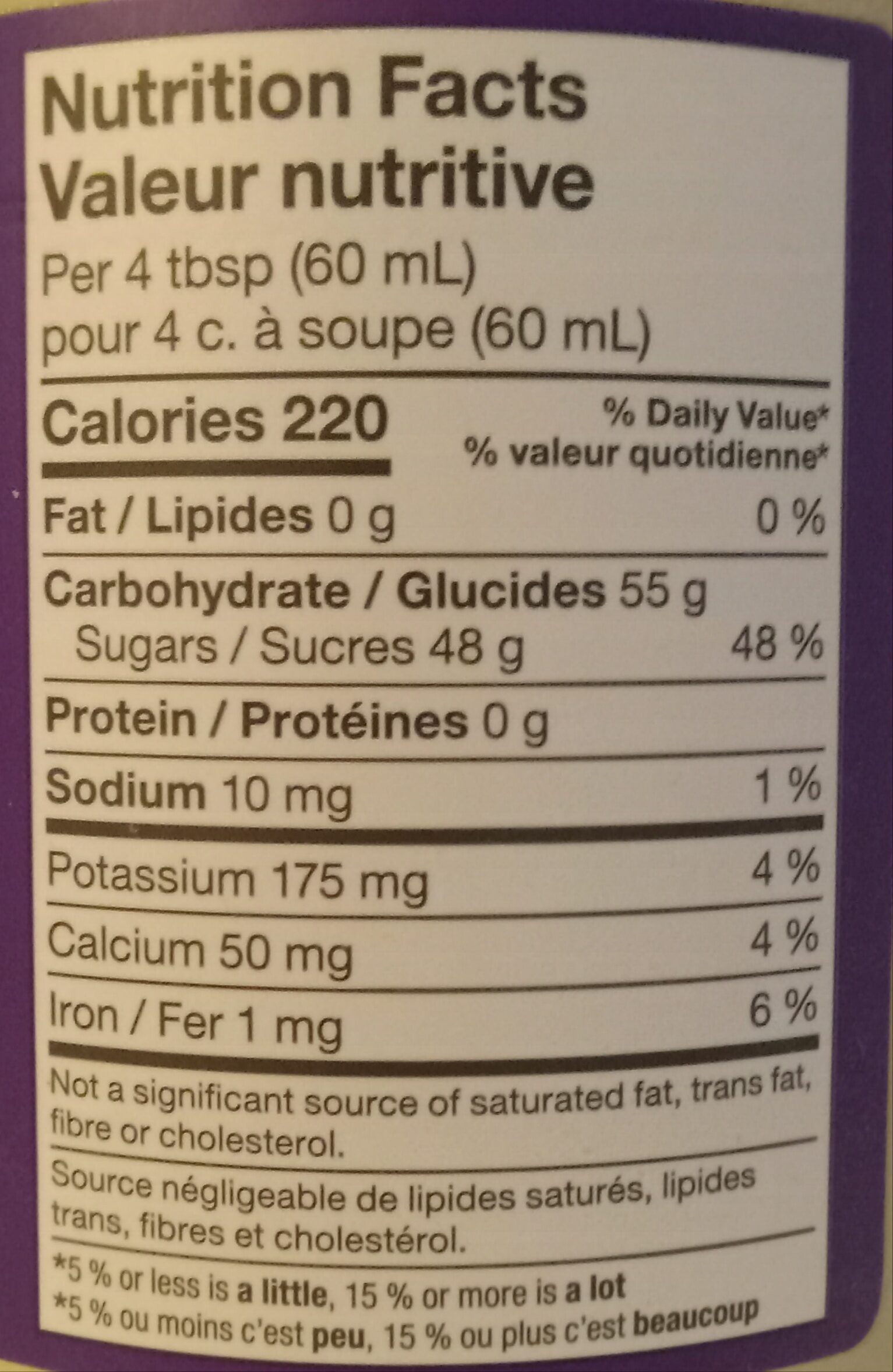 100% Pure Canadian Maple Syrup - Nutrition facts