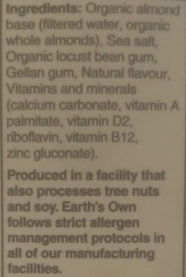 Unsweetened Original Almond Milk - Ingredients