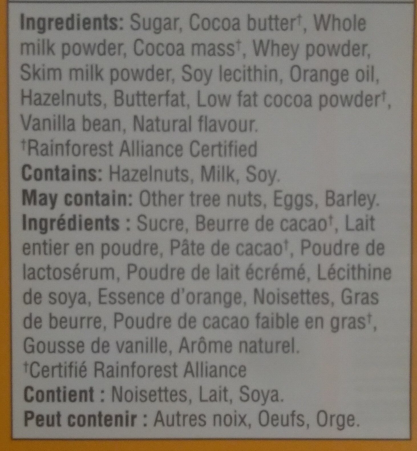 Orange Milk Chocolate - Ingrediënten - en