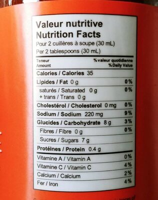 Sauce barbecue epicée - Nutrition facts - fr
