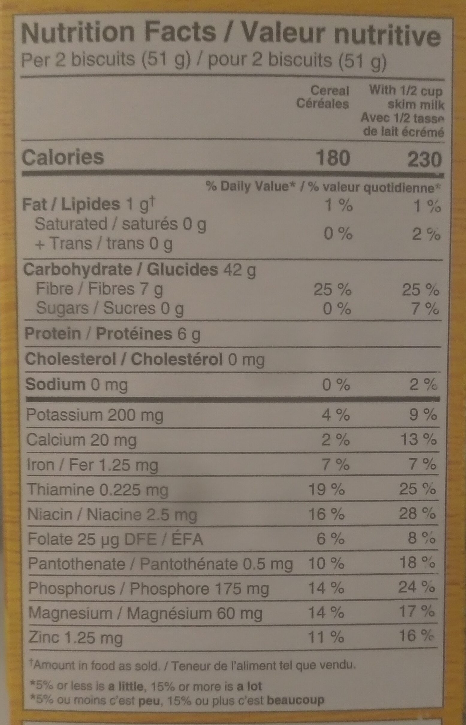 Original Shredded Wheat - Tableau nutritionnel