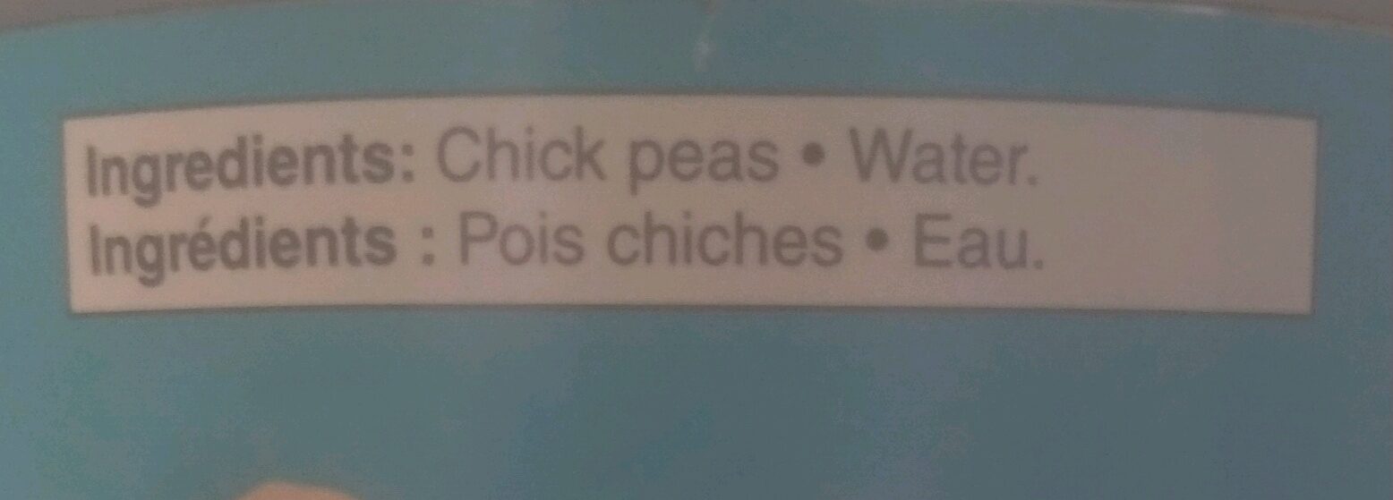 No Salt Added Chick Peas - Ingredients