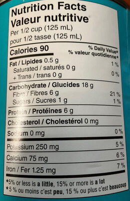 White Kidney Beans, No Salt Added - Tableau nutritionnel - en