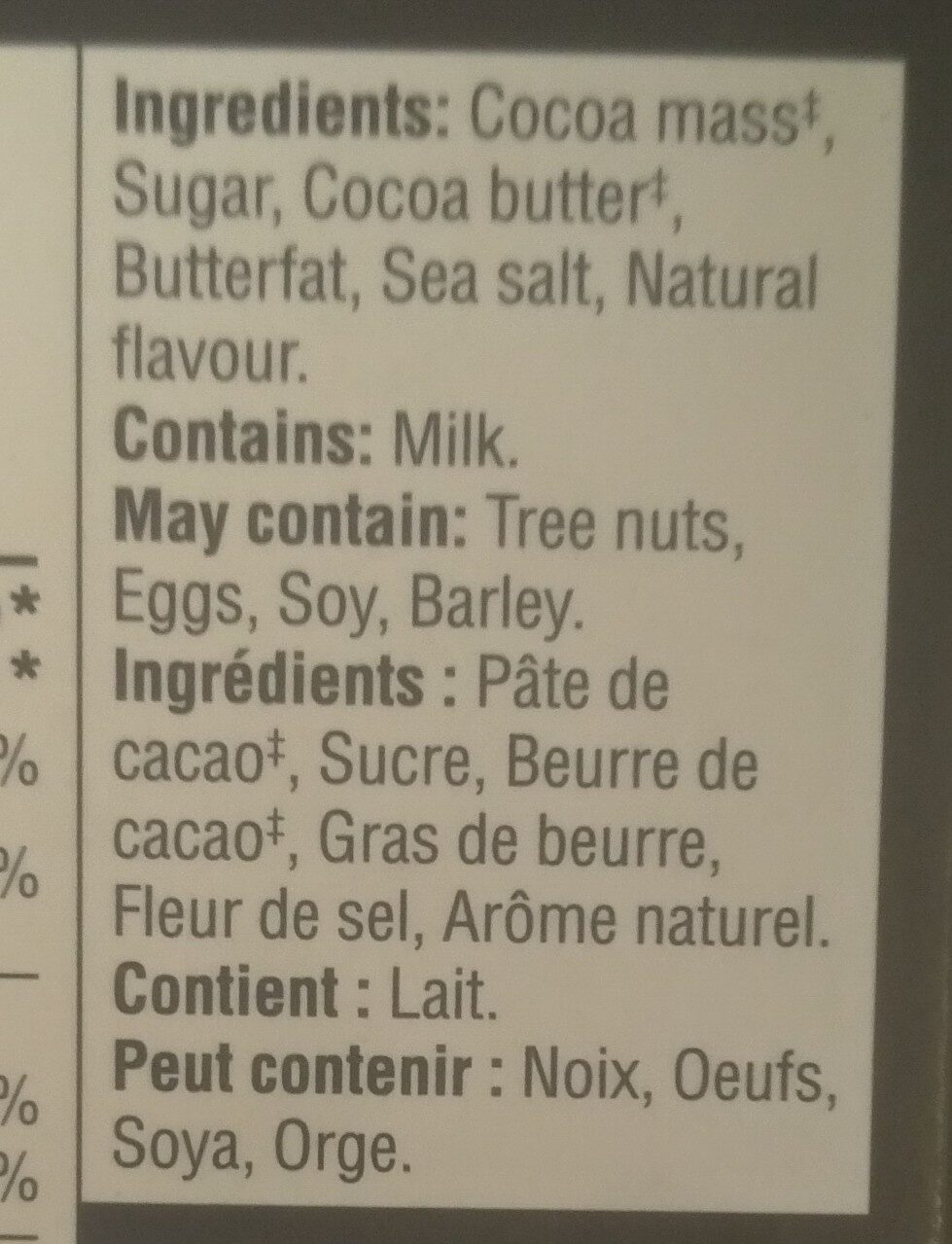 Sea Salt Swiss Dark Chocolate - Ingredients