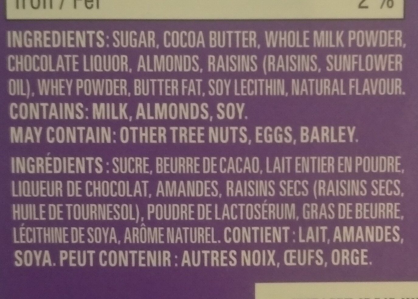 Almond & Raisin Milk Chocolate - Ingrediënten - en