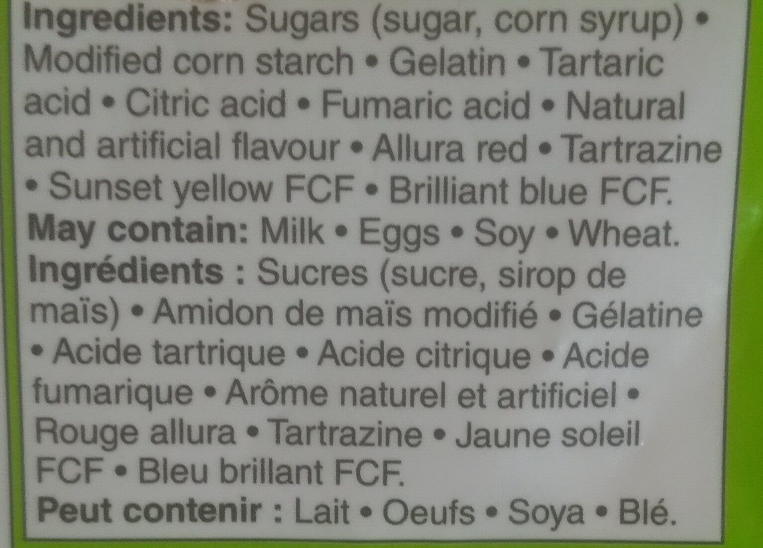 Sour Tongue Teasers - Ingredients