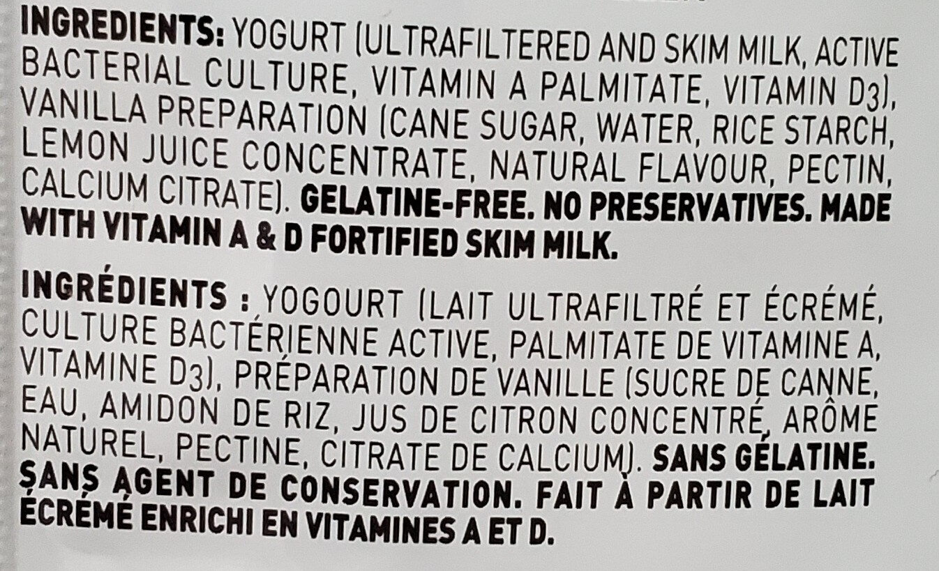 Greek Yogurt Vanilla 2% M. F. - Ingredients