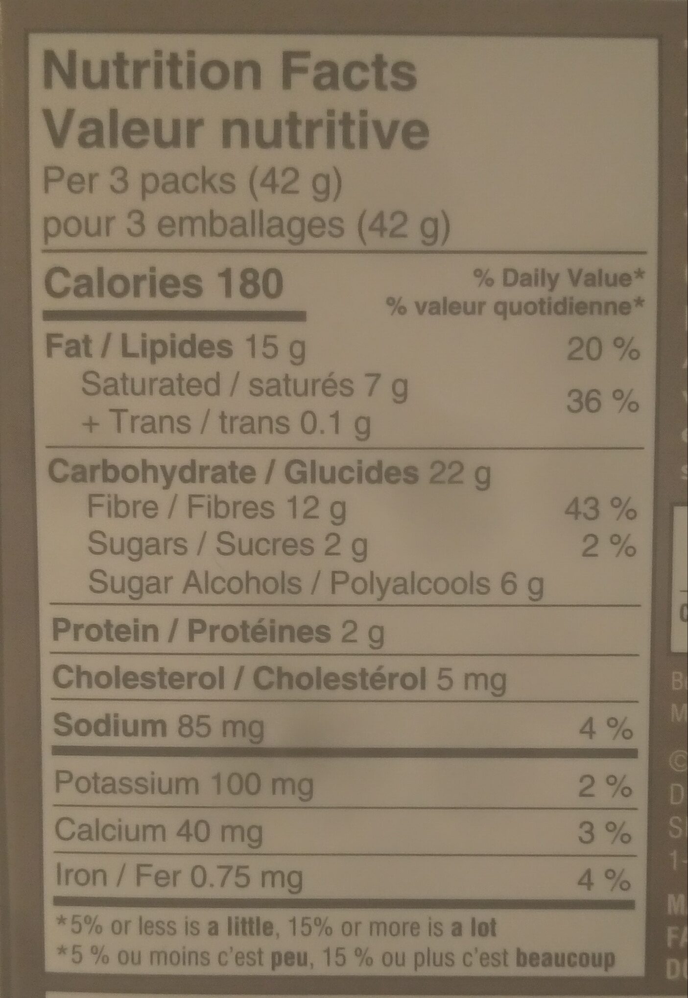 Pecan Caramel Clusters - Tableau nutritionnel