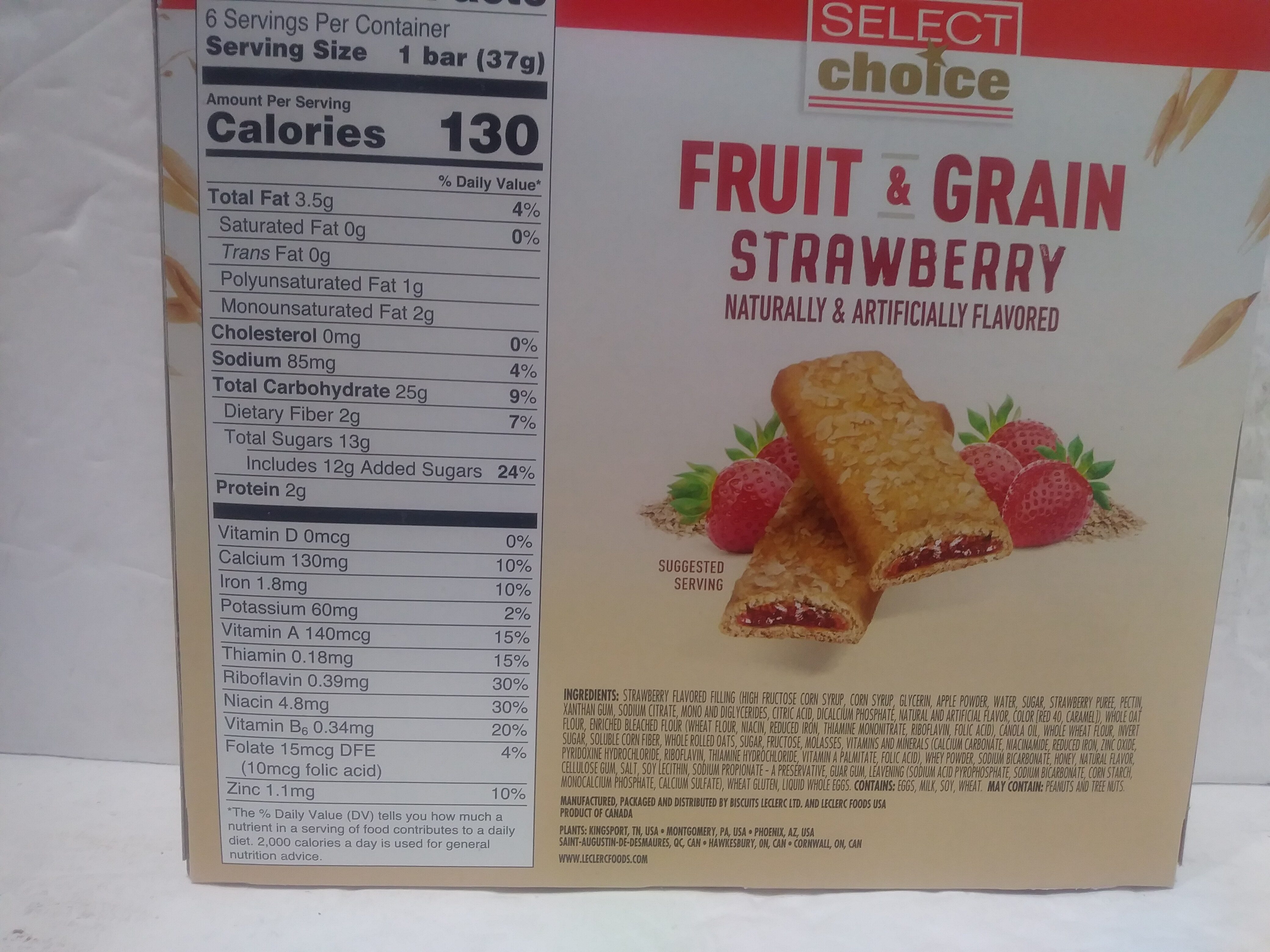 Fruit & Grain Bar - Strawberry - Ingredients