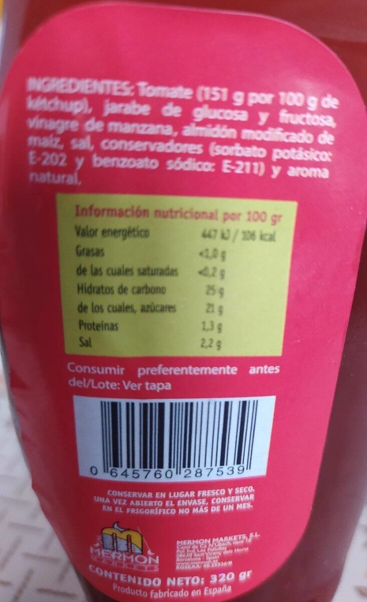 Ketchup - Nutrition facts - es