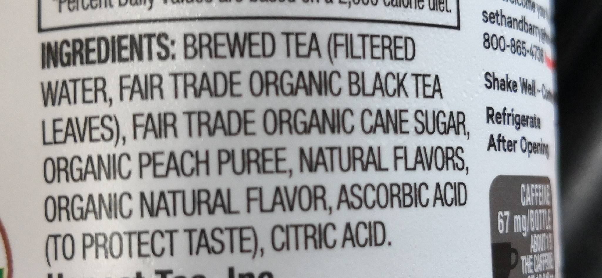 Honest Tea Organic Peach Tea - Ingrédients