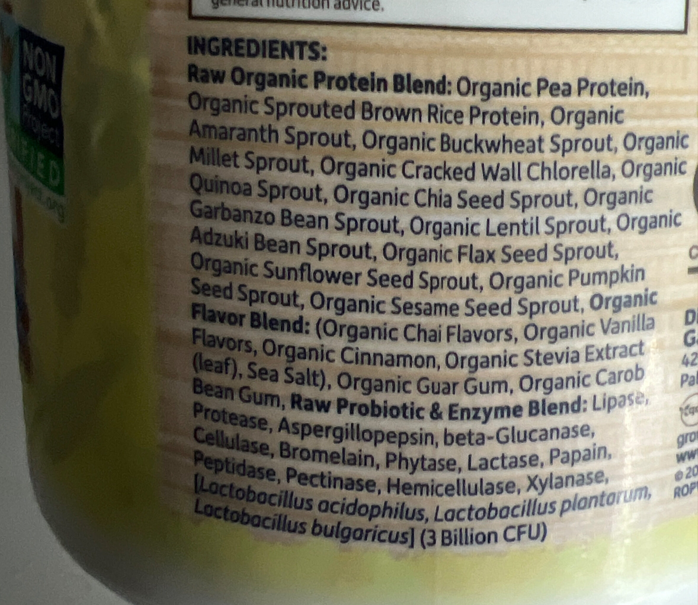 Raw organic protein - Ingredients