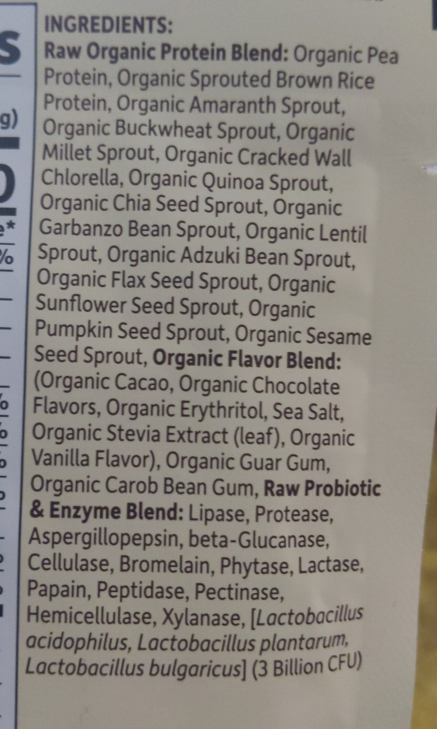 Raw organic protein - Ingredients
