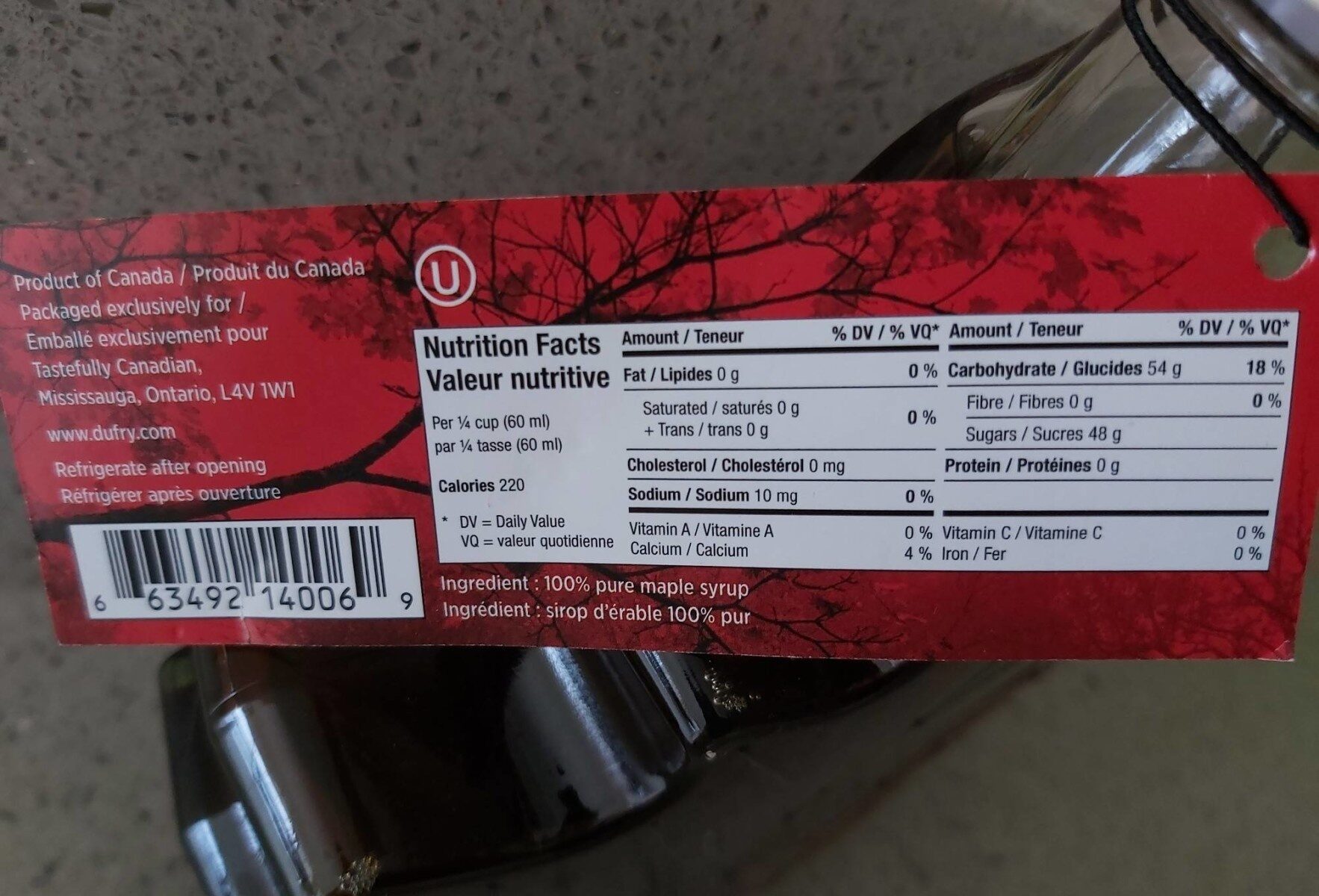 Maple syrup - Nutrition facts - fr
