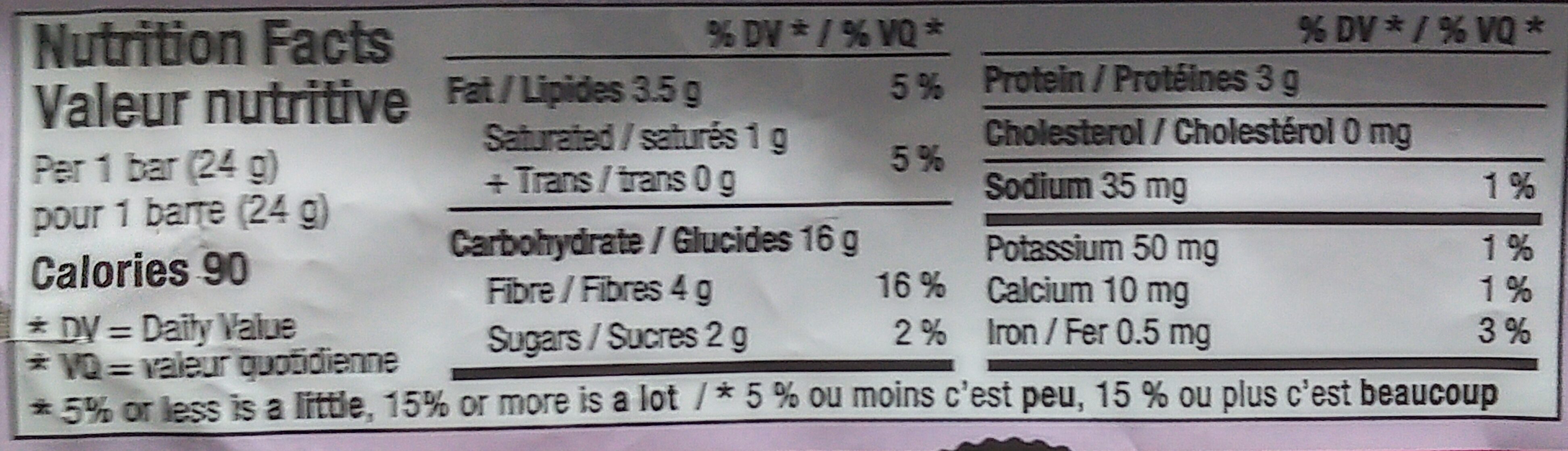 Double Chocolate Bar - Nutrition facts