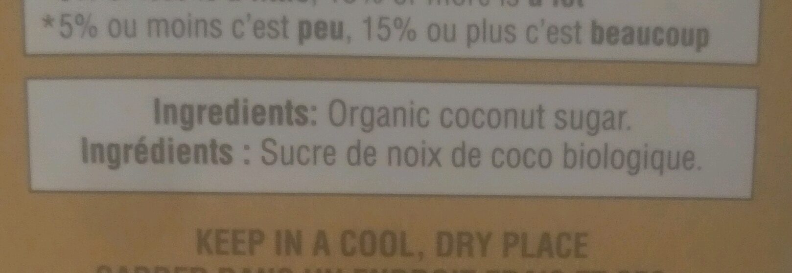 Organic Coconut Sugar - Ingrédients