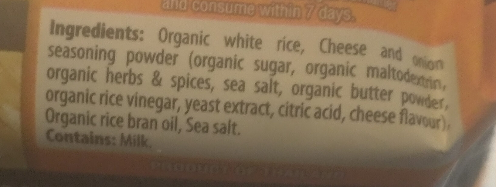 Cheese & Onion Organic Toasted Rice Crackers - Ingredienser - en