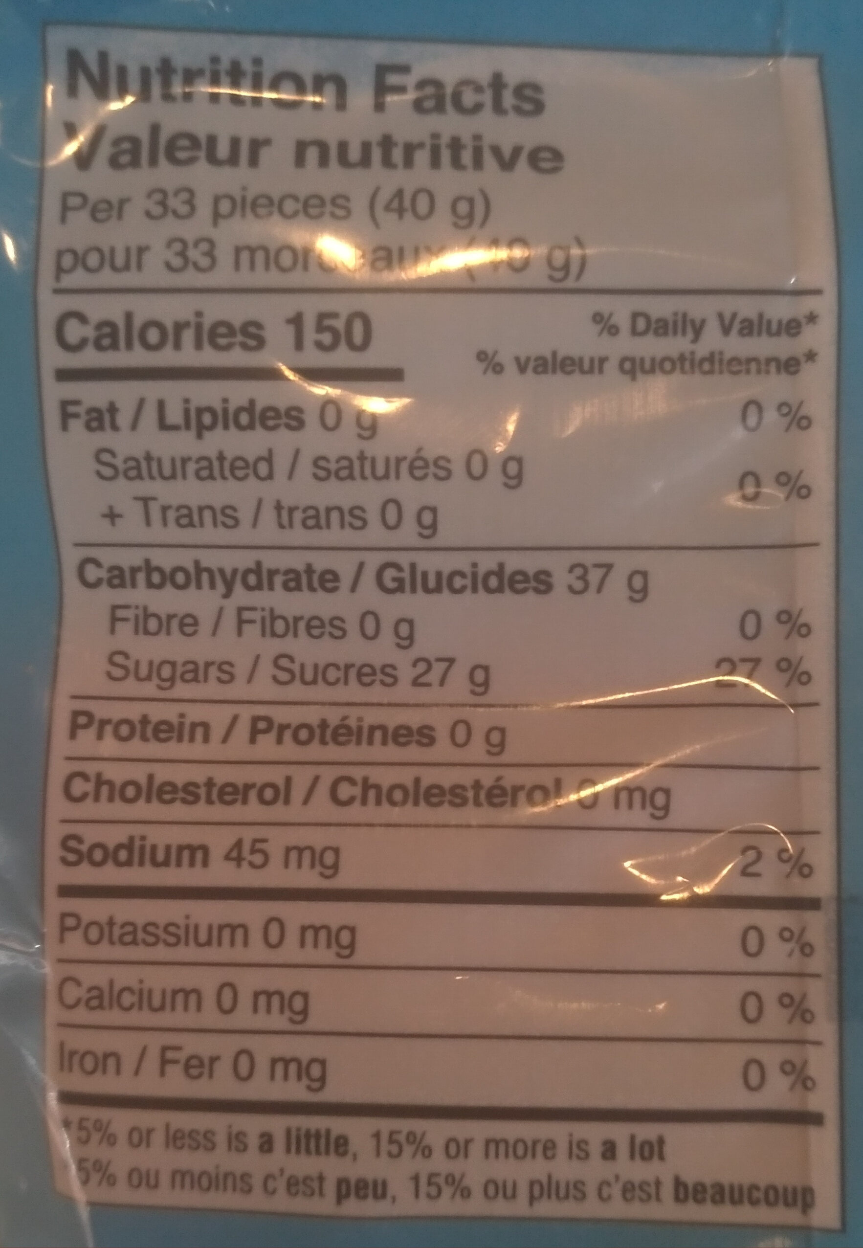 Sour Jelly Beans - Tableau nutritionnel