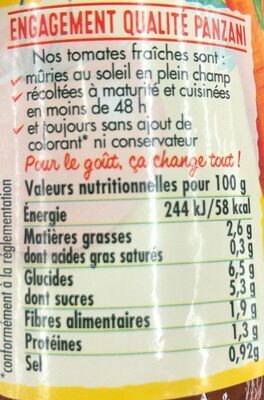 Sauce tomates cuisinées - Nutrition facts - fr