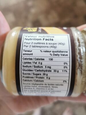 Beurre d'érable 100% pur - Tableau nutritionnel