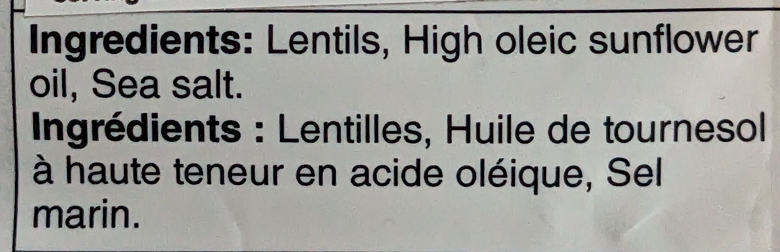 Roasted Lentils Sea Salt - Ingrédients - en