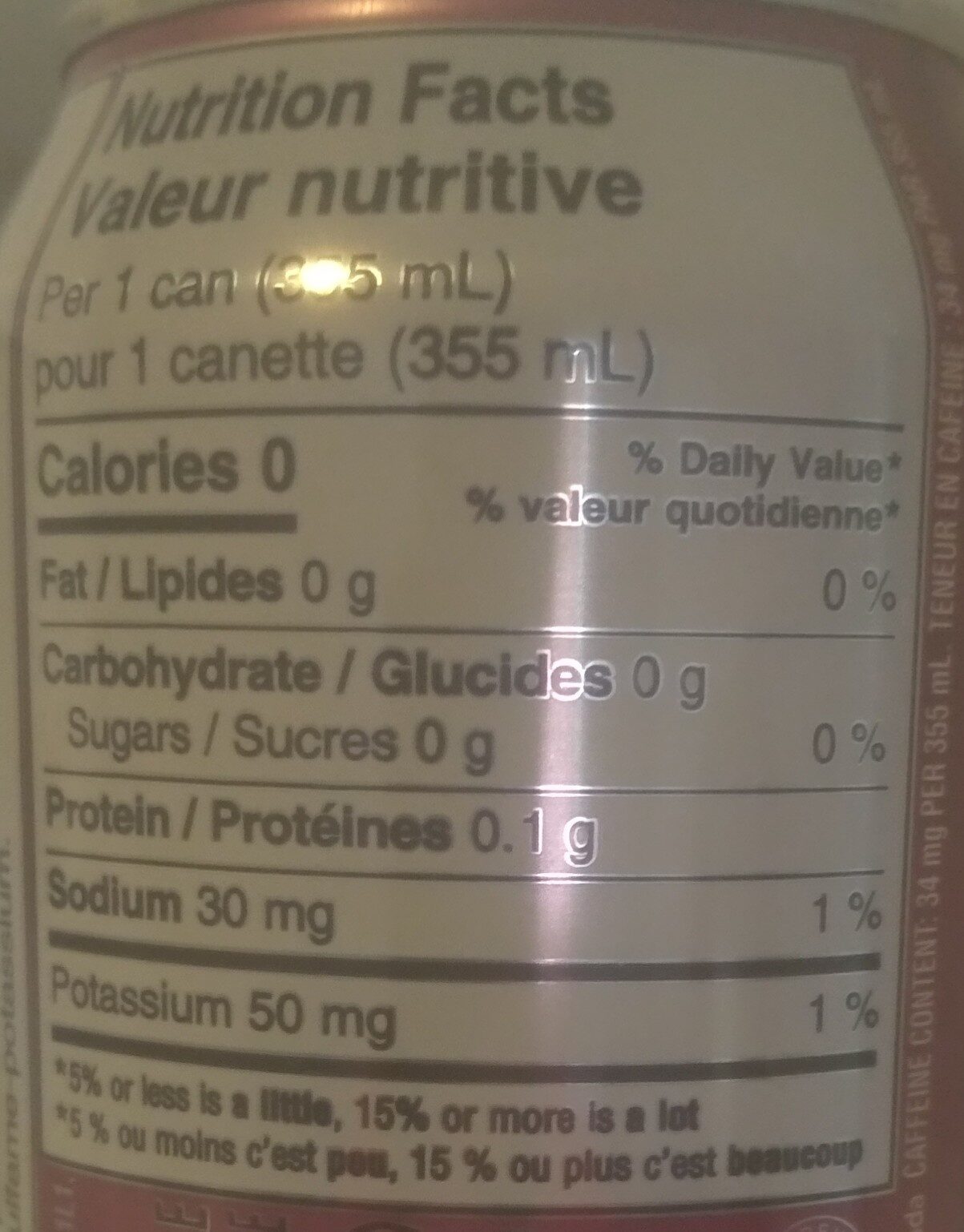 Zero Sugar Cherry Coca-Cola - Tableau nutritionnel