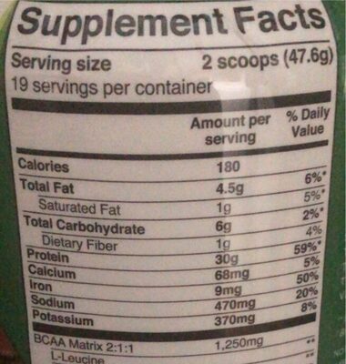 plant-based protein supplement - Nutrition facts
