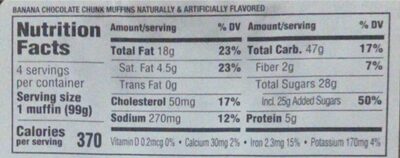 Banana Chocolate Chunk Muffins - Nutrition facts