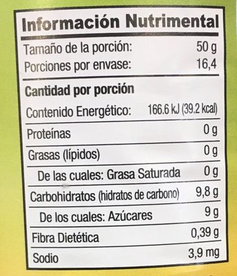 COCTÉL DE FRUTAS EN ALMÍBAR - Información nutricional