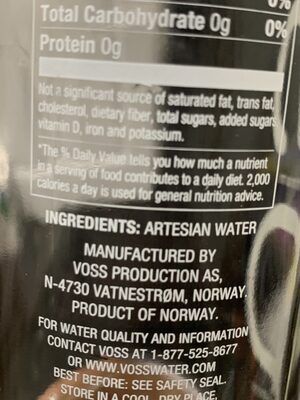 VOSS Artesian Water - Ingredienser - es
