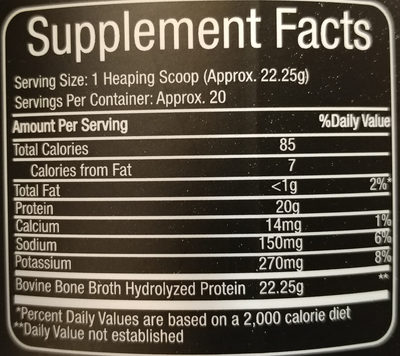 Bone Broth Protein - Nutrition facts
