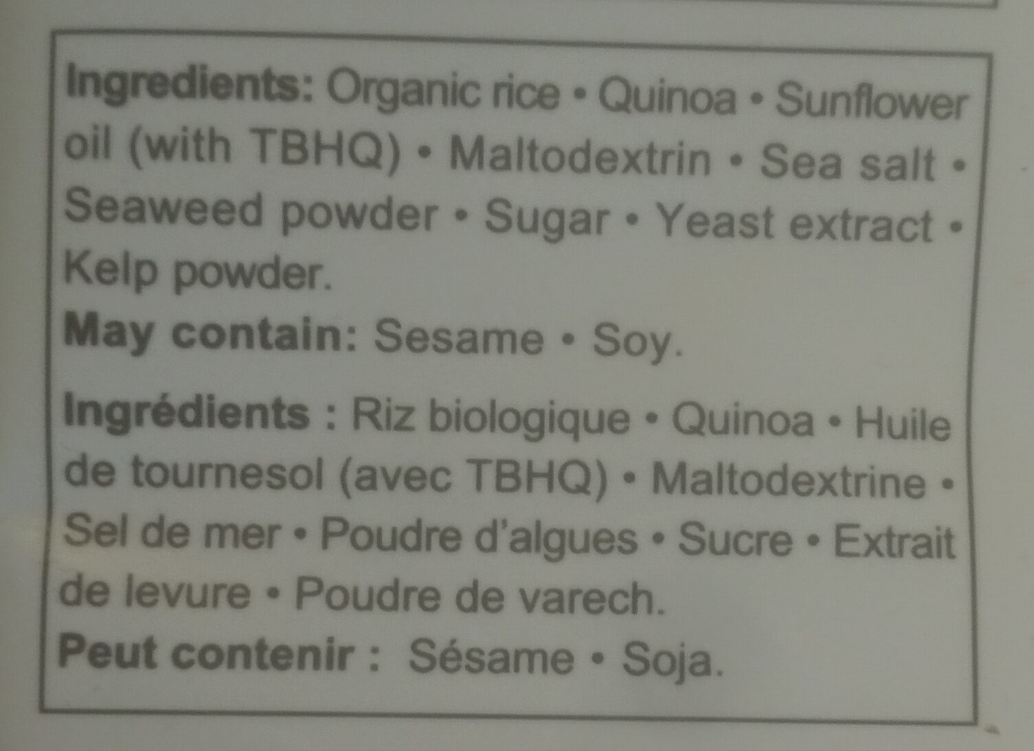 Seaweed & Quinoa Rice Crisps - Ingredienti - en
