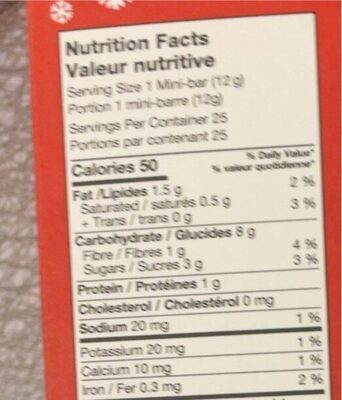 Made good chocolate drizzled mini bars - Nutrition facts