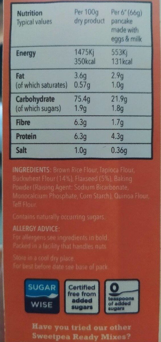 Buckweat & Flax Pancake mix - Nutrition facts